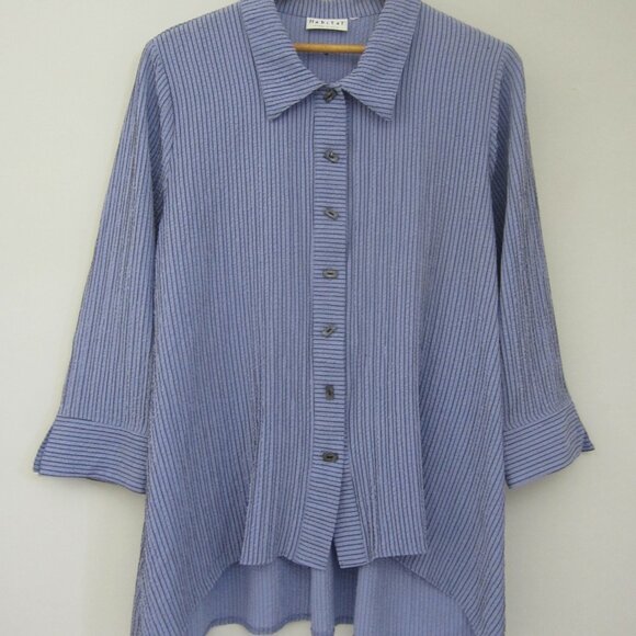Habitat Tops - Habitat Womens M Periwinkle Blue Stripe 3/4 Sleeve Tunic Shirt Relaxed Rayon